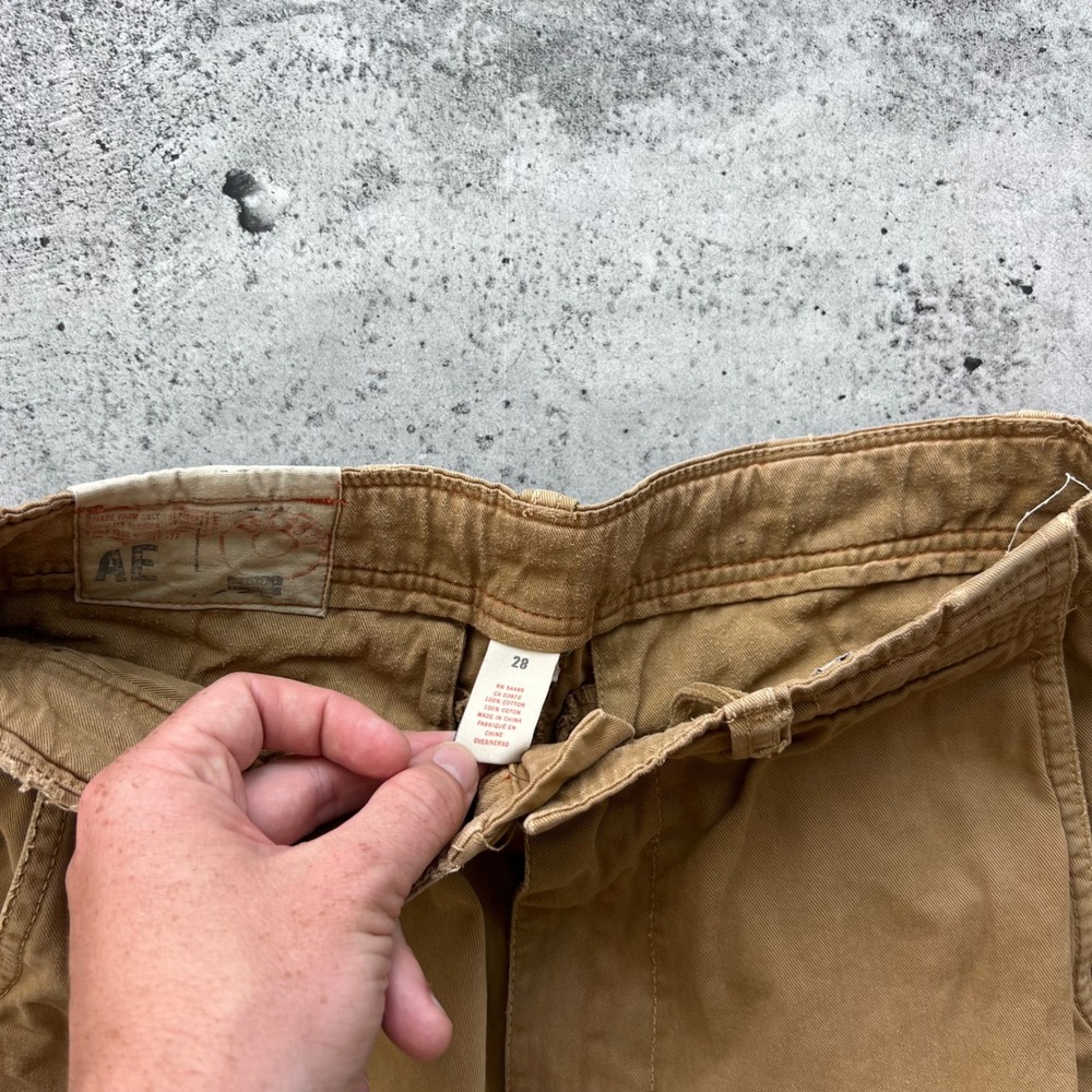 Y2K American Eagle Shorts Mens 28 Tan Khaki Cotton Multi Pocket Rugged Cargo - Picture 3 of 6